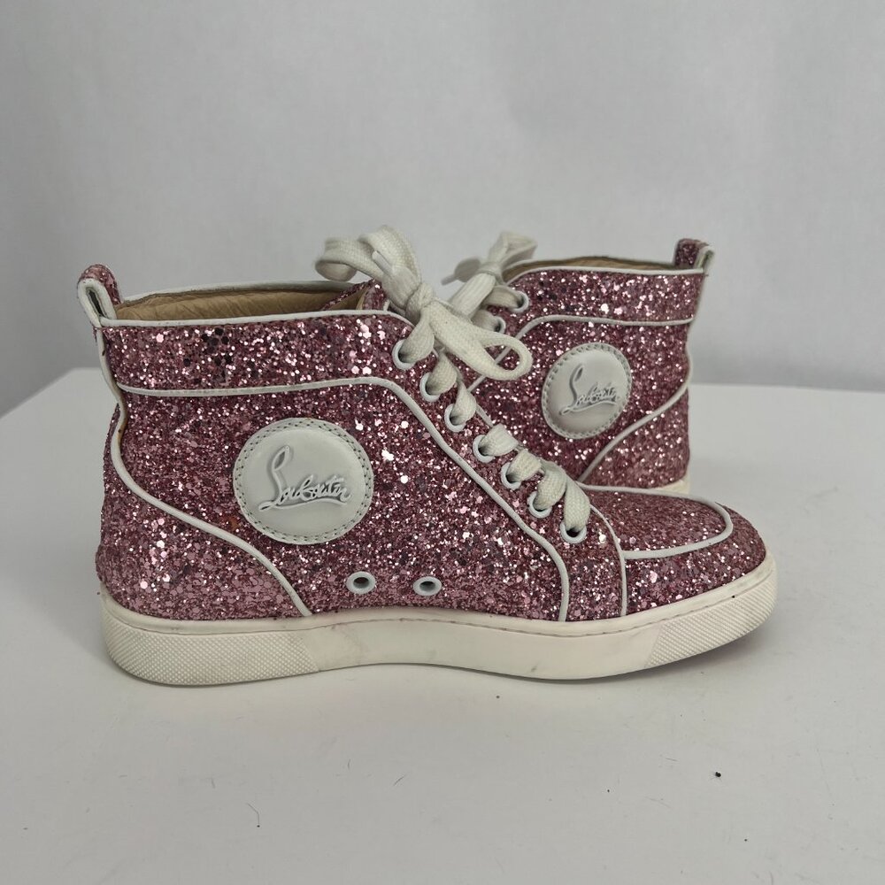 Christian Louboutin Pink Glitter High-Top Sneakers